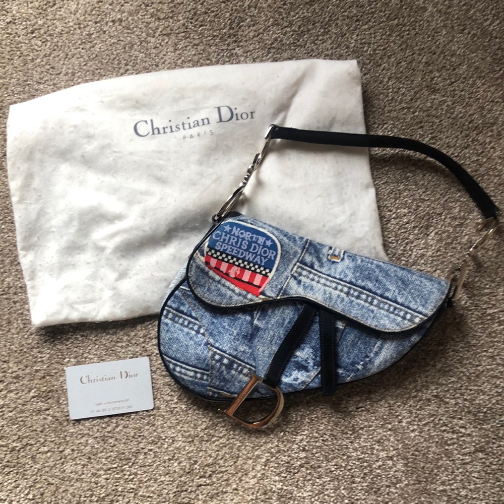 Authentic **Vintage Dior Denim Speedway Saddle Bag